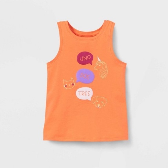 Toddler Girls' 'Uno‎ Dos Tres' Knit Graphic Tank Top - Cat & Jack™ Orange - Picture 3 of 5